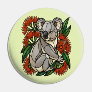 Stained Glass Koala with Red Bottlebrush Art Pin