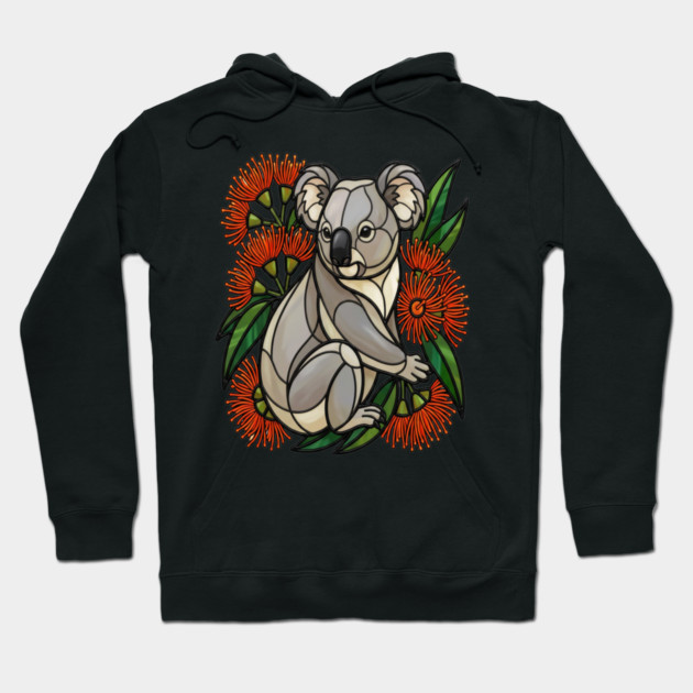 Stained Glass Koala with Red Bottlebrush Art Hoodie by BirdsnStuff