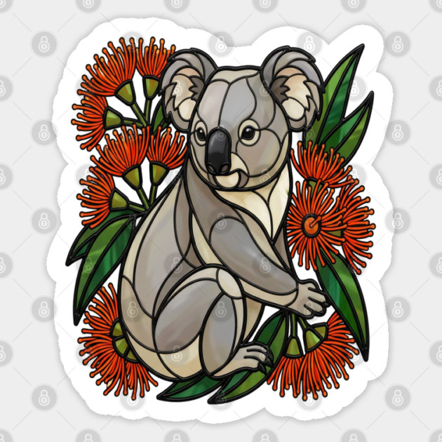 Stained Glass Koala with Red Bottlebrush Art Sticker by BirdsnStuff