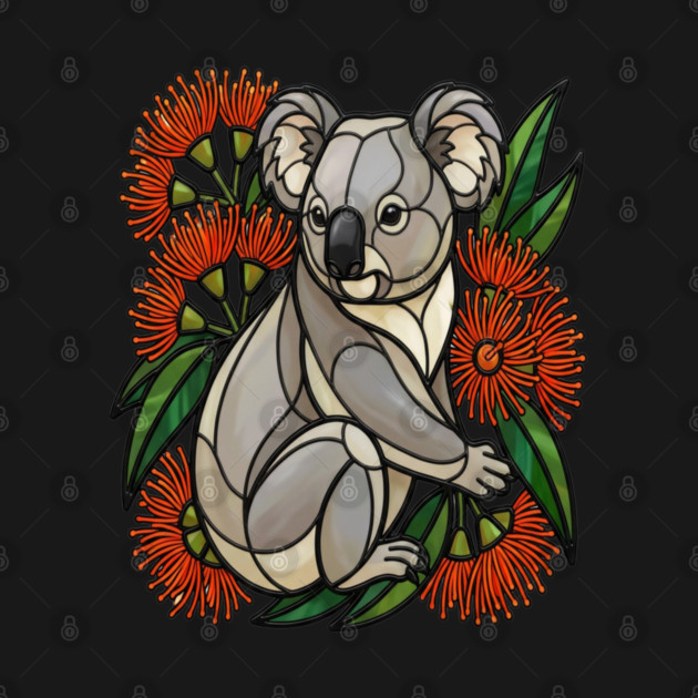 Stained Glass Koala with Red Bottlebrush Art by BirdsnStuff