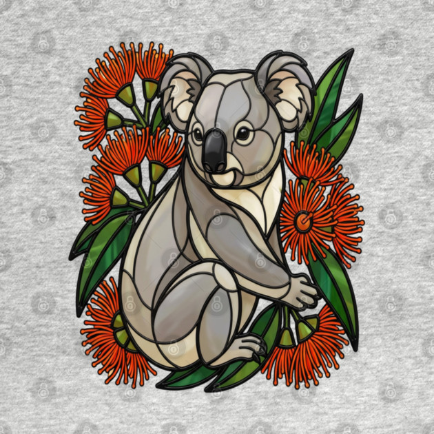 Stained Glass Koala with Red Bottlebrush Art by BirdsnStuff