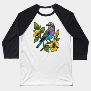Stained Glass Lilac Breasted Roller Bird Art Baseball T-Shirt