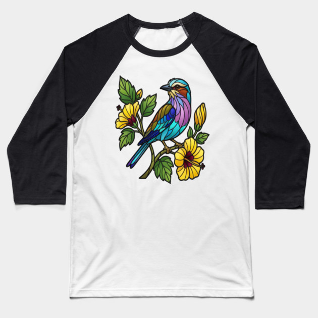 Stained Glass Lilac Breasted Roller Bird Art Baseball T-Shirt by BirdsnStuff