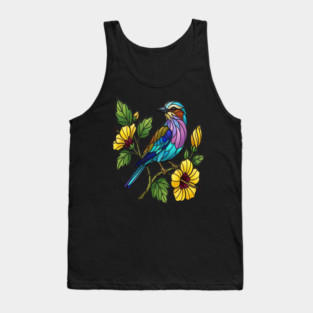 Stained Glass Lilac Breasted Roller Bird Art Tank Top