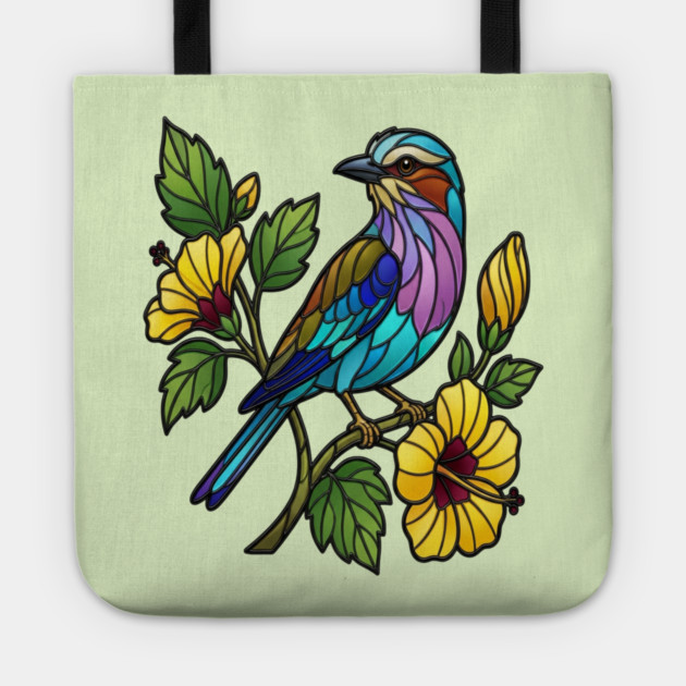 Stained Glass Lilac Breasted Roller Bird Art Tote by BirdsnStuff