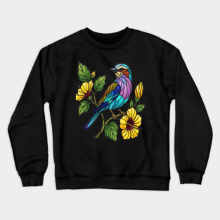 Stained Glass Lilac Breasted Roller Bird Art Crewneck Sweatshirt
