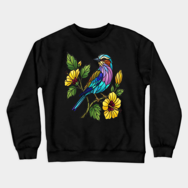 Stained Glass Lilac Breasted Roller Bird Art Crewneck Sweatshirt by BirdsnStuff