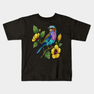 Stained Glass Lilac Breasted Roller Bird Art Kids T-Shirt