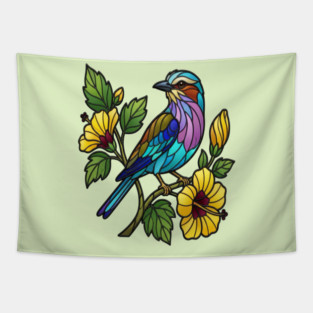 Stained Glass Lilac Breasted Roller Bird Art Tapestry