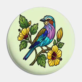 Stained Glass Lilac Breasted Roller Bird Art Pin