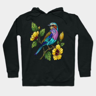 Stained Glass Lilac Breasted Roller Bird Art Hoodie