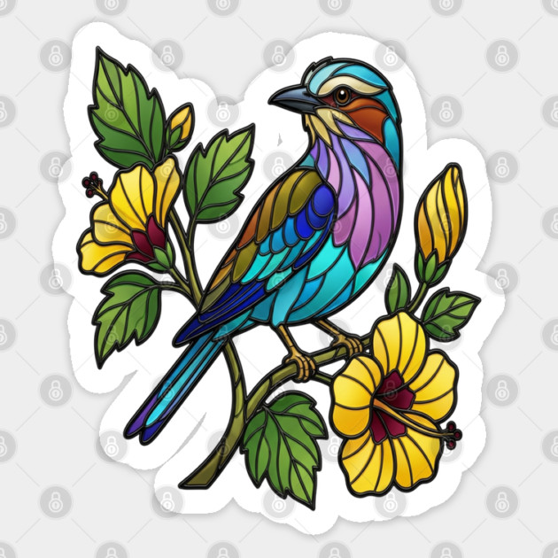 Stained Glass Lilac Breasted Roller Bird Art Sticker by BirdsnStuff