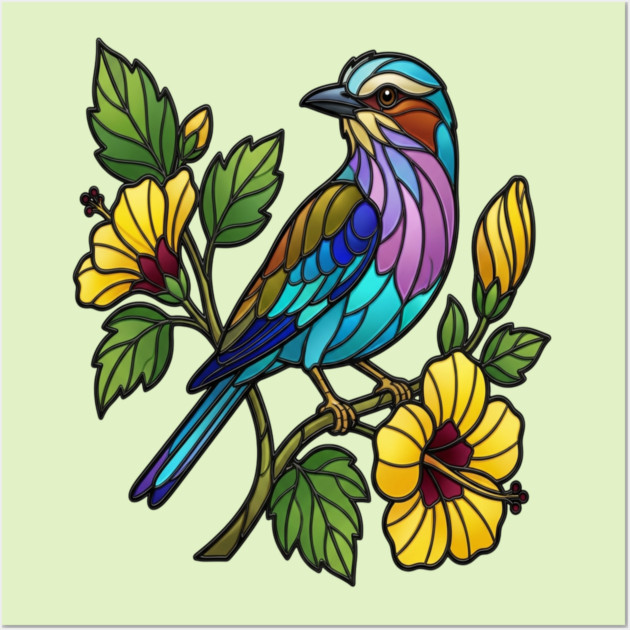 Stained Glass Lilac Breasted Roller Bird Art Wall Art by BirdsnStuff