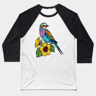 Stained Glass Lilac Breasted Roller Floral Art Baseball T-Shirt
