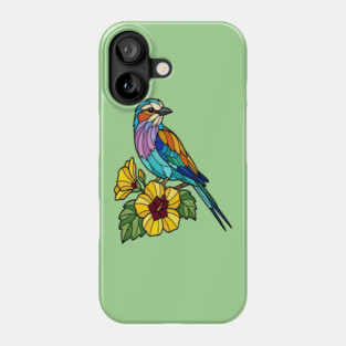 Stained Glass Lilac Breasted Roller Floral Art Phone Case
