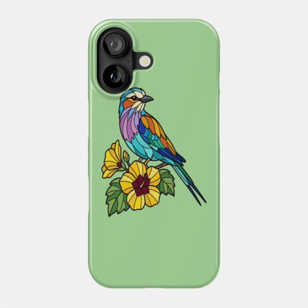 Stained Glass Lilac Breasted Roller Floral Art Phone Case by BirdsnStuff