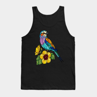 Stained Glass Lilac Breasted Roller Floral Art Tank Top