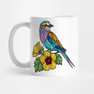 Stained Glass Lilac Breasted Roller Floral Art Mug