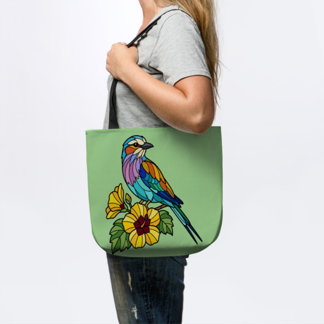 Stained Glass Lilac Breasted Roller Floral Art by BirdsnStuff