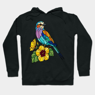Stained Glass Lilac Breasted Roller Floral Art Hoodie