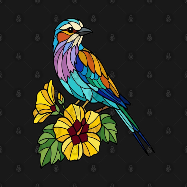 Stained Glass Lilac Breasted Roller Floral Art by BirdsnStuff