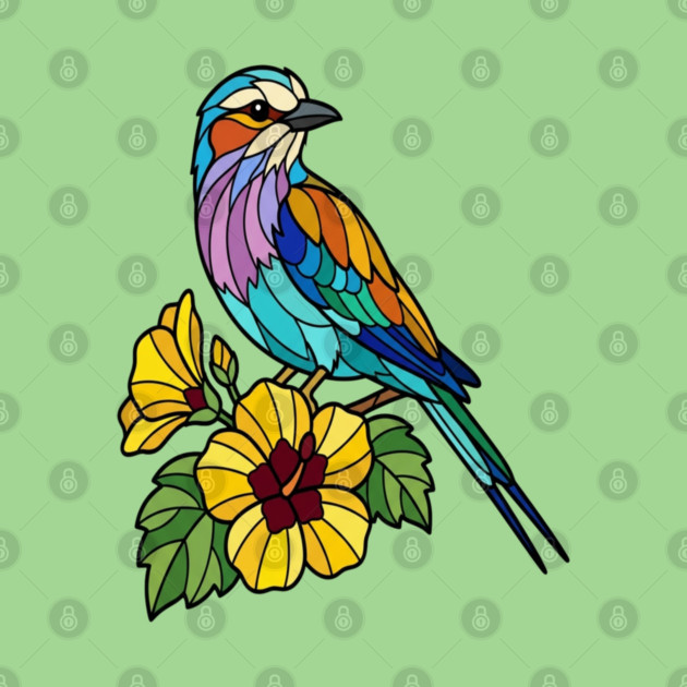 Stained Glass Lilac Breasted Roller Floral Art by BirdsnStuff