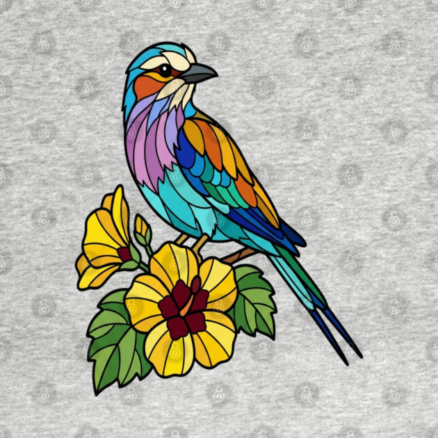 Stained Glass Lilac Breasted Roller Floral Art by BirdsnStuff