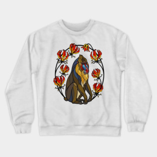Stained Glass Mandrill Primate Floral Art Crewneck Sweatshirt