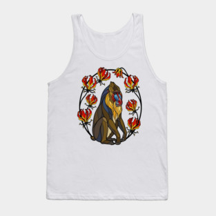 Stained Glass Mandrill Primate Floral Art Tank Top