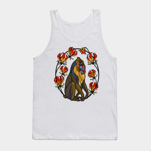 Stained Glass Mandrill Primate Floral Art Tank Top by BirdsnStuff