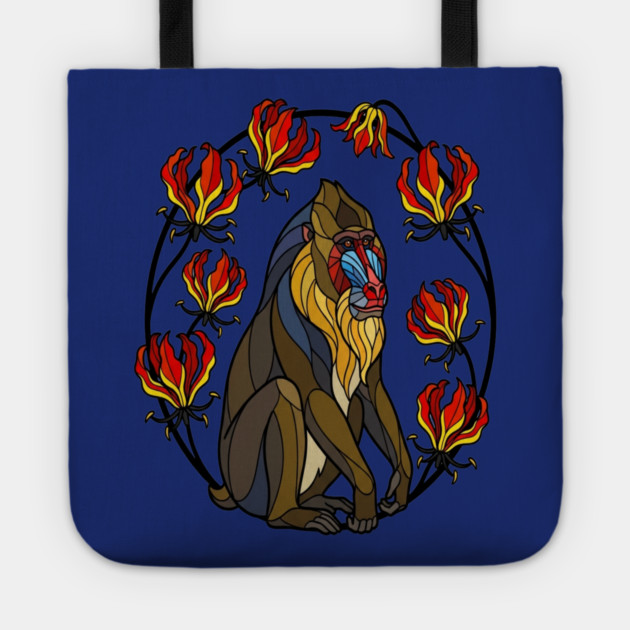 Stained Glass Mandrill Primate Floral Art Tote by BirdsnStuff