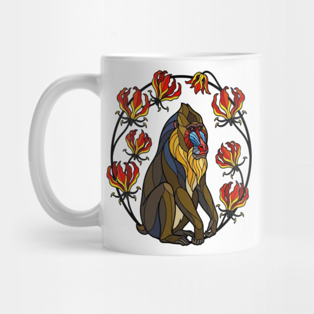 Stained Glass Mandrill Primate Floral Art by BirdsnStuff