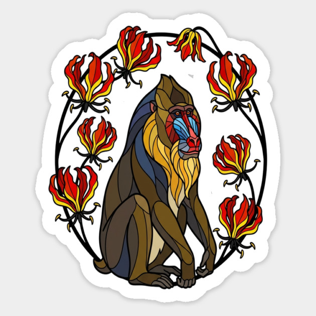 Stained Glass Mandrill Primate Floral Art Magnet by BirdsnStuff