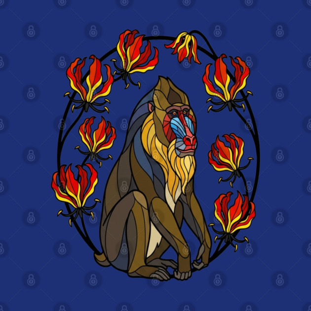 Stained Glass Mandrill Primate Floral Art by BirdsnStuff