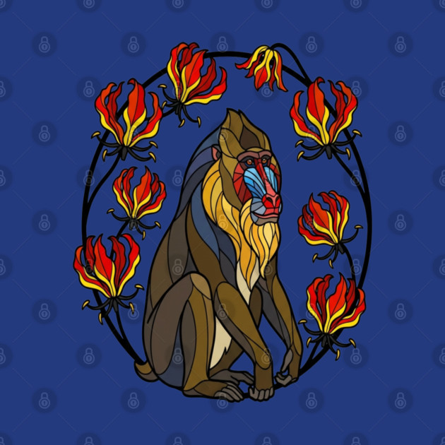 Stained Glass Mandrill Primate Floral Art by BirdsnStuff