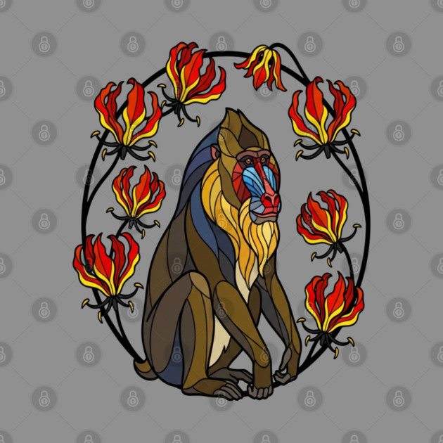 Stained Glass Mandrill Primate Floral Art by BirdsnStuff