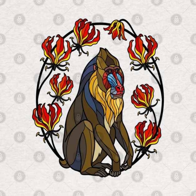 Stained Glass Mandrill Primate Floral Art by BirdsnStuff