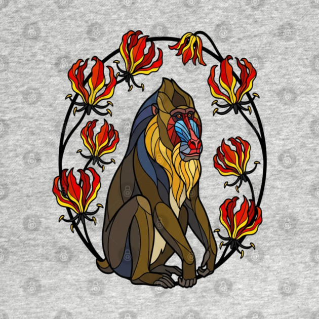 Stained Glass Mandrill Primate Floral Art by BirdsnStuff
