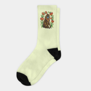 Stained Glass Mandrill Botanical Wildlife illustration Socks