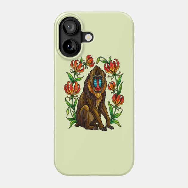 Stained Glass Mandrill Botanical Wildlife illustration Phone Case by BirdsnStuff