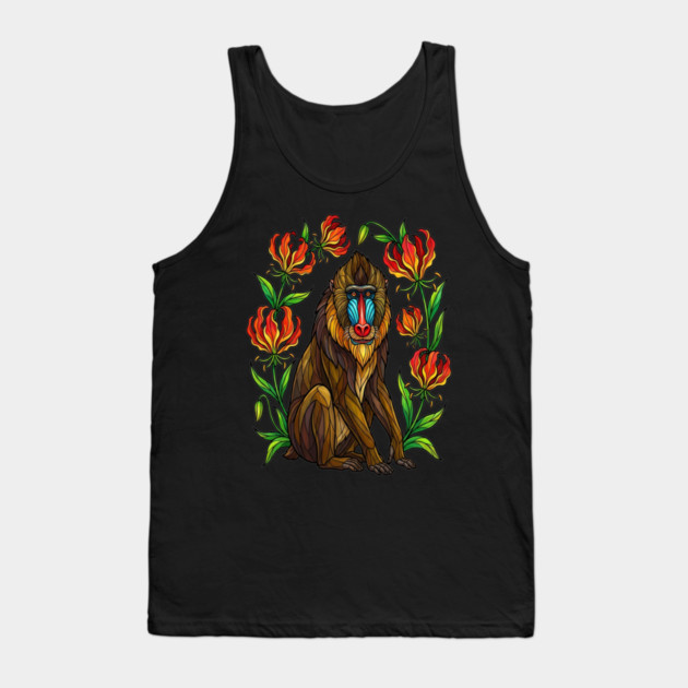 Stained Glass Mandrill Botanical Wildlife illustration Tank Top by BirdsnStuff