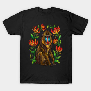 Stained Glass Mandrill Botanical Wildlife illustration T-Shirt