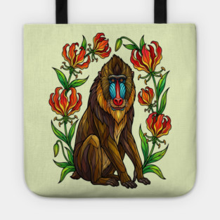 Stained Glass Mandrill Botanical Wildlife illustration Tote