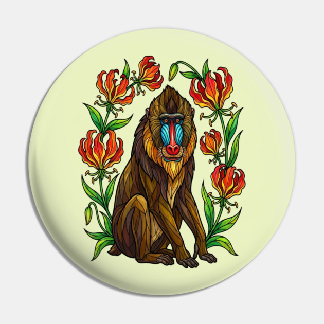Stained Glass Mandrill Botanical Wildlife illustration Pin by BirdsnStuff