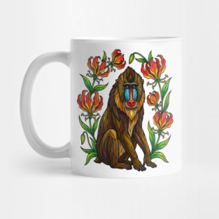 Stained Glass Mandrill Botanical Wildlife illustration Mug