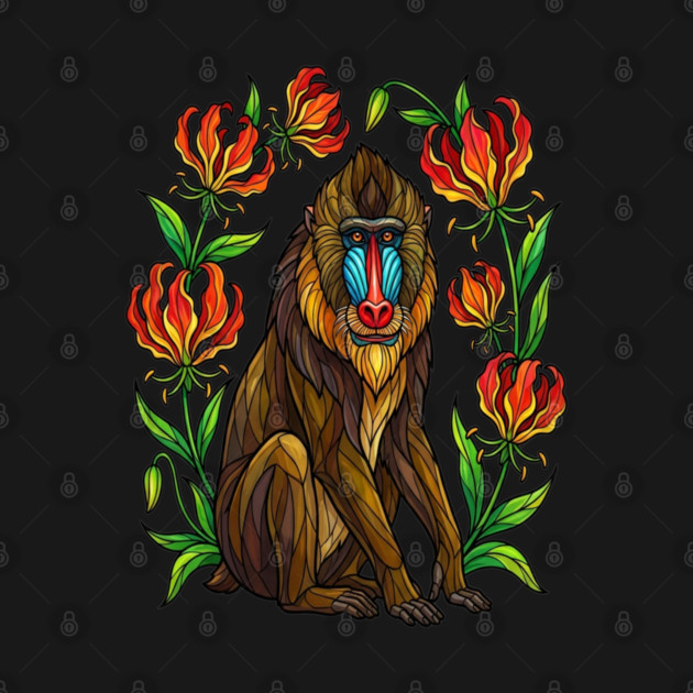 Stained Glass Mandrill Botanical Wildlife illustration by BirdsnStuff