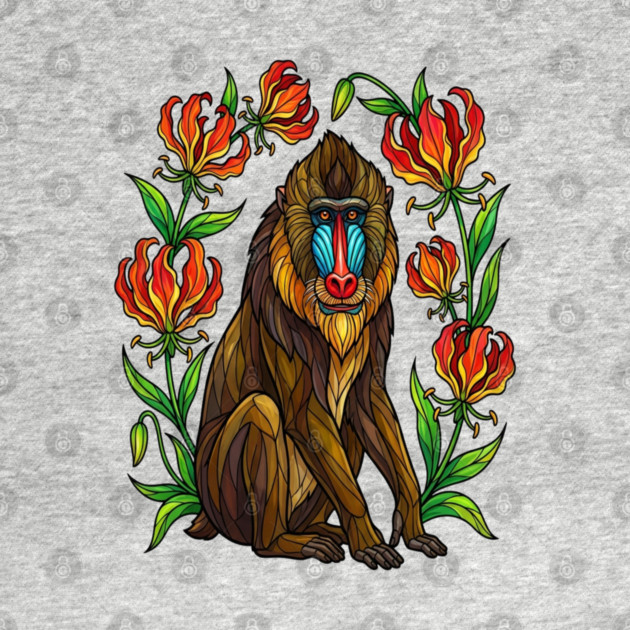 Stained Glass Mandrill Botanical Wildlife illustration by BirdsnStuff