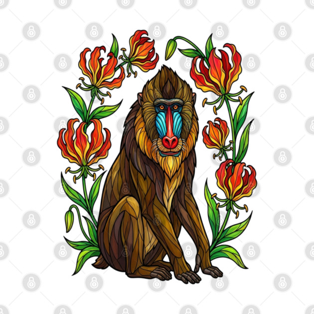 Stained Glass Mandrill Botanical Wildlife illustration by BirdsnStuff