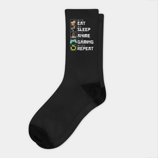 Eat Sleep Anime Gaming Repeat Kawaii Otaku Socks by yangho