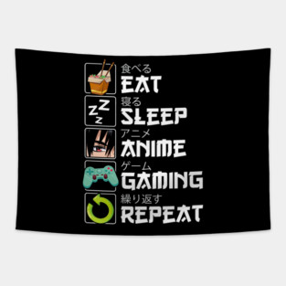 Eat Sleep Anime Gaming Repeat Kawaii Otaku Tapestry